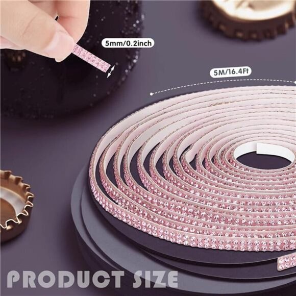 Car Trim Bling Self Adhesive Interior Exterior Rhinestone Sticker 16.4 Feet Pink - Picture 2 of 7